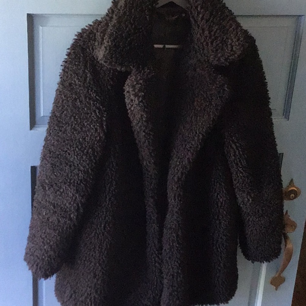 EUC black fleece Teddy coat w/ lapel by Kooosin